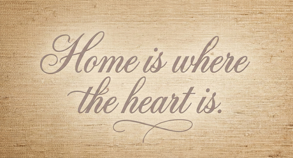 Rustic Burlap Quote Wallpaper, "Home is Where the Heart is" Mural, Farmhouse Text Art, Custom Size Peel and Stick Typography