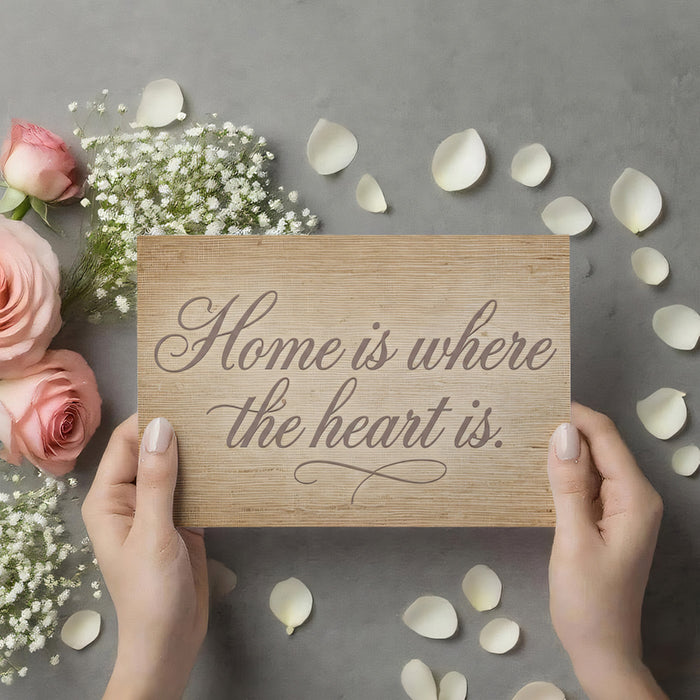 Rustic Burlap Quote Wallpaper, "Home is Where the Heart is" Mural, Farmhouse Text Art, Custom Size Peel and Stick Typography