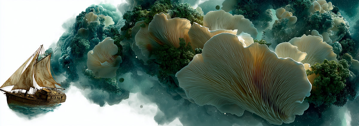 Surreal Oyster Cloud Sailing Ship Wallpaper, Fantasy Ocean Mural, Dreamy Teal and White Wall Art, Custom Large Scale Peel and Stick