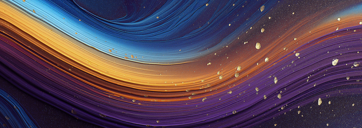 Dynamic Fluid Wave Wallpaper with Gold Spots, Navy and Orange Mural, Artistic Modern Decor, Custom Size Premium Peel and Stick