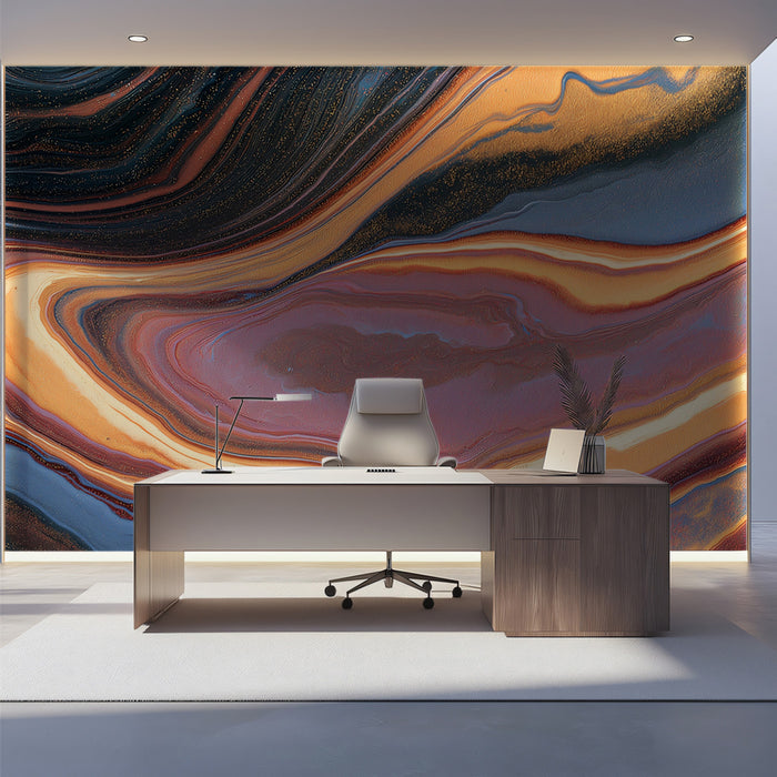 Abstract Agate Fluid Wallpaper, Concentric Swirls Mural in Earth Tones, Modern Organic Decor, Custom Size Peel and Stick Art