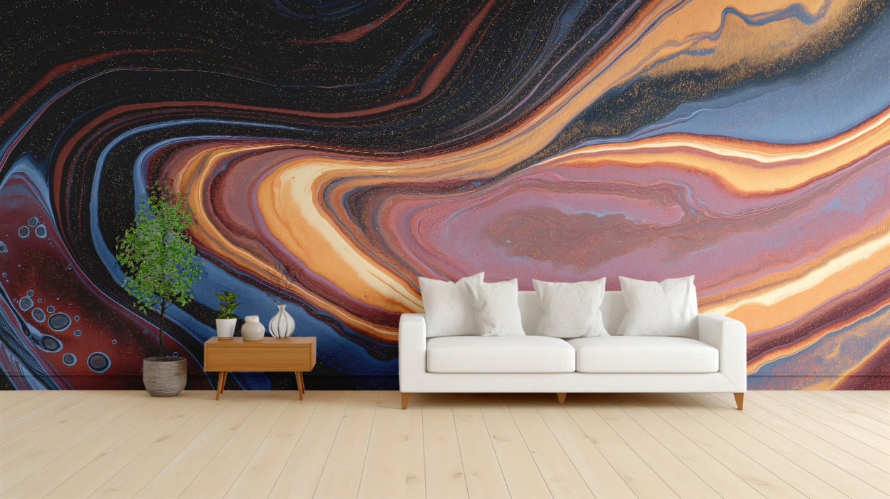 Abstract Agate Fluid Wallpaper, Concentric Swirls Mural in Earth Tones, Modern Organic Decor, Custom Size Peel and Stick Art