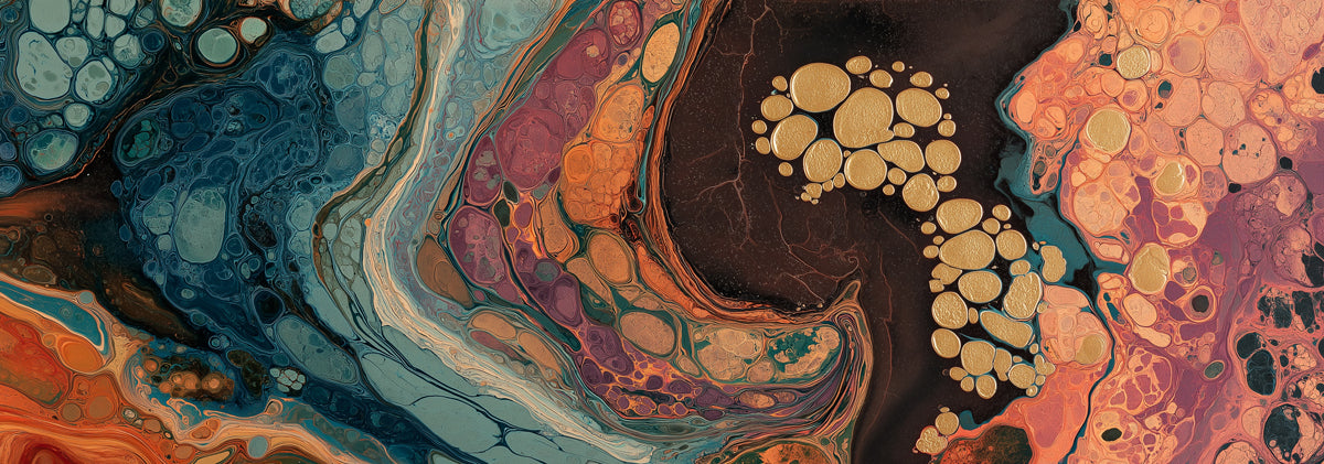 Bold Abstract Fluid Art Wallpaper, Teal and Copper Acrylic Pour Mural, Modern Cell Texture Wall Decor, Custom Size Premium Peel and Stick