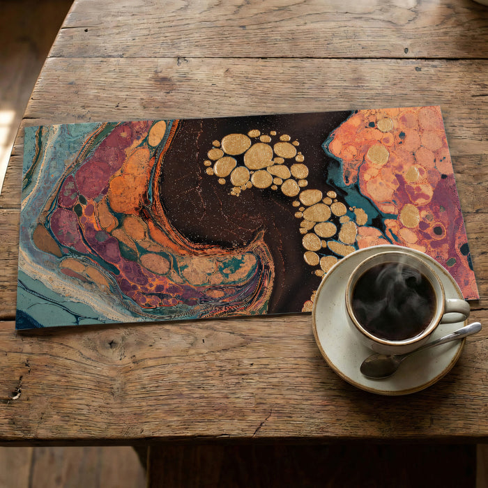 Bold Abstract Fluid Art Wallpaper, Teal and Copper Acrylic Pour Mural, Modern Cell Texture Wall Decor, Custom Size Premium Peel and Stick