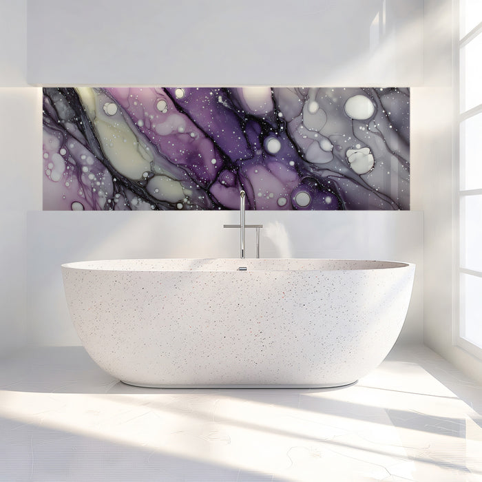Dreamy Purple Fluid Art Wallpaper with White Splatters, Abstract Galaxy Mural, Modern Artistic Decor, Custom Size Peel and Stick