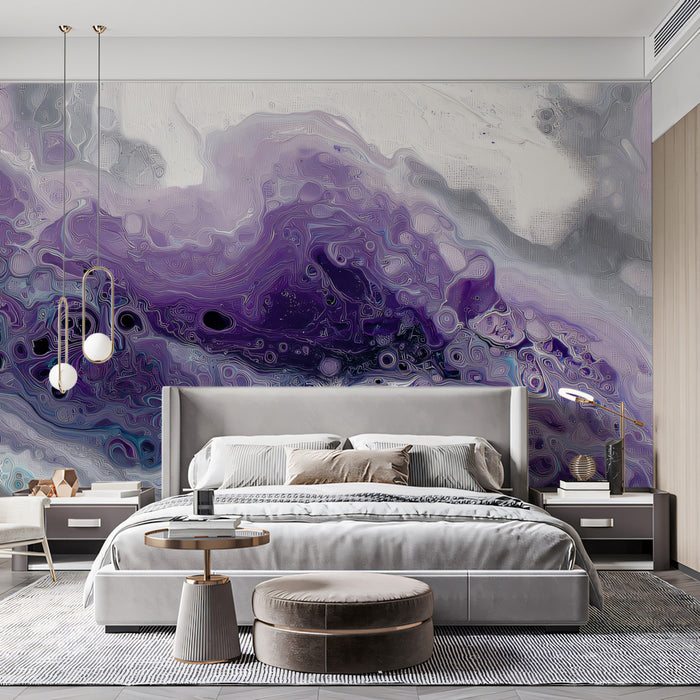 Abstract Purple Cellular Fluid Wallpaper, Liquid Acrylic Pour Mural, Modern Biological Texture Decor, Custom Size Peel and Stick Art 