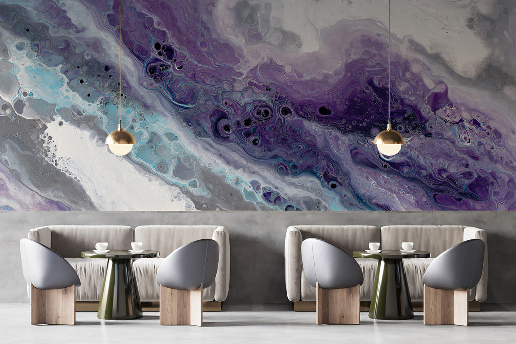 Abstract Purple Cellular Fluid Wallpaper, Liquid Acrylic Pour Mural, Modern Biological Texture Decor, Custom Size Peel and Stick Art 