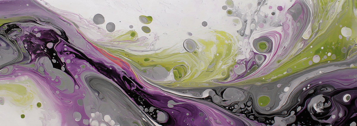 Vibrant Purple and Lime Green Fluid Wallpaper, Bold Abstract Acrylic Mural, Modern Dynamic Wall Art, Custom Size Peel and Stick