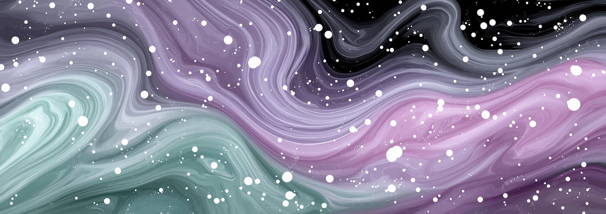 Galactic Purple and Teal Fluid Wallpaper with White Stars, Abstract Cosmic Mural, Modern Dreamy Wall Decor, Custom Size Peel and Stick Art