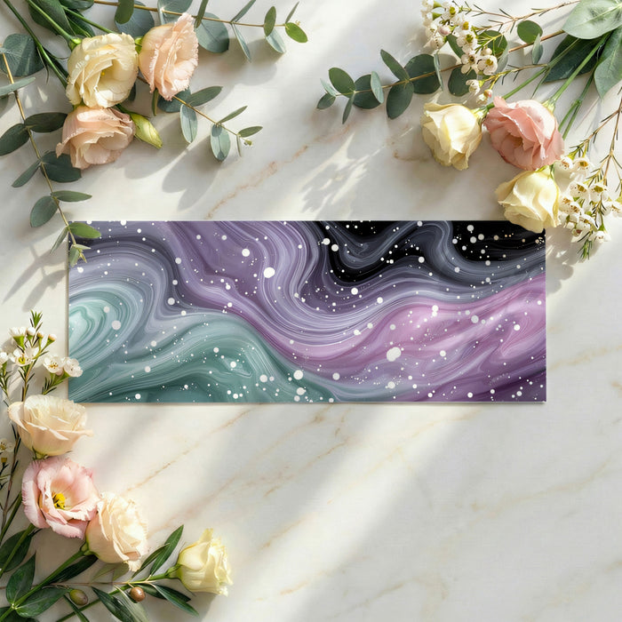 Galactic Purple and Teal Fluid Wallpaper with White Stars, Abstract Cosmic Mural, Modern Dreamy Wall Decor, Custom Size Peel and Stick Art