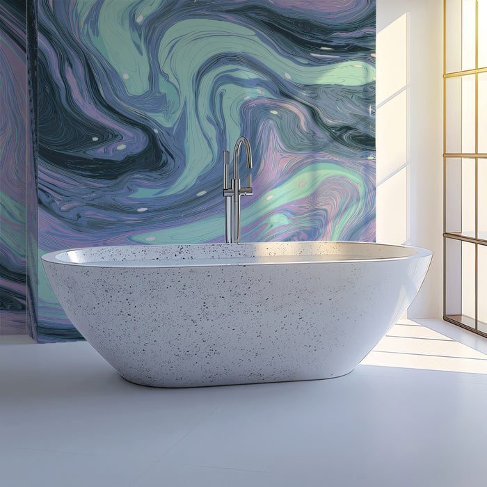 Abstract Teal and Lavender Marble Swirl Wallpaper, Modern Fluid Art Mural, Elegant Artistic Wall Decor, Custom Size Premium Peel and Stick