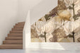 Elegant bedroom wall mural featuring soft yellow and cream chrysanthemum flowers