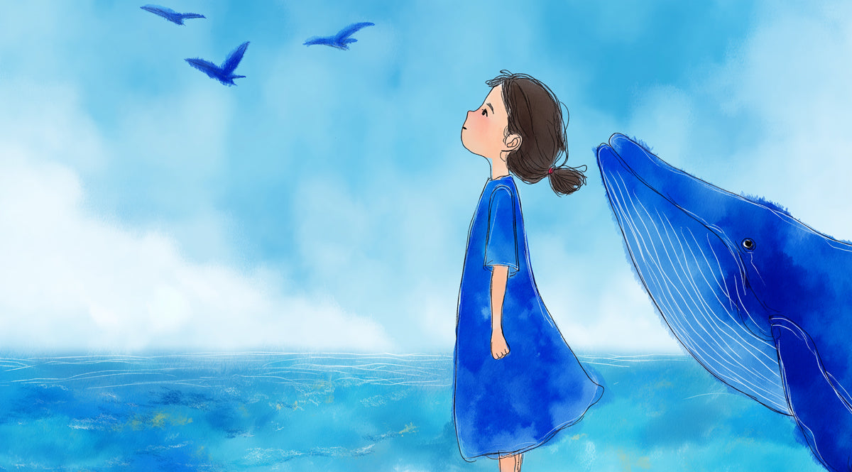 Whimsical Sky Mural Wallpaper | Girl & Dreaming Whale