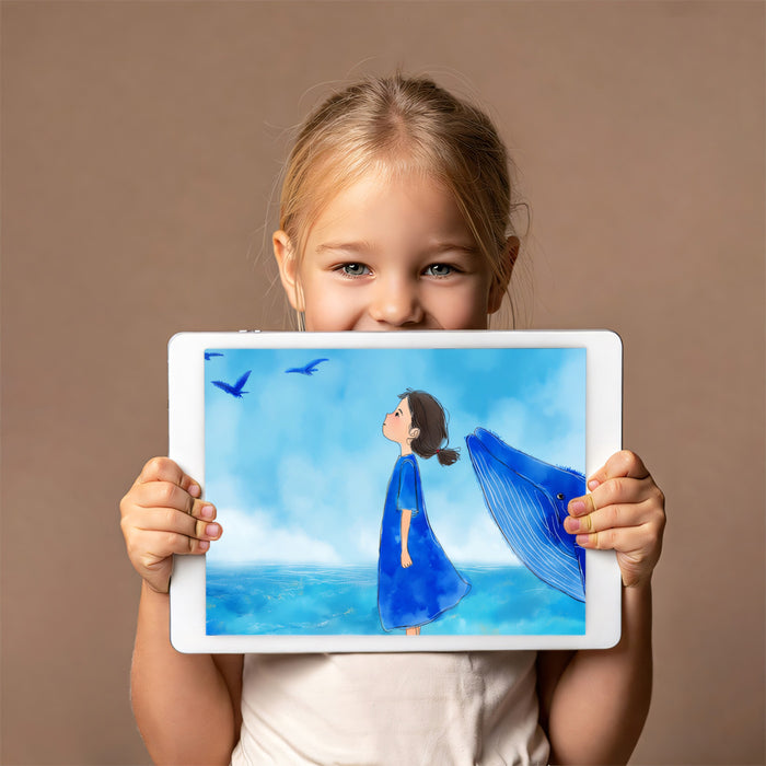 Whimsical Sky Mural Wallpaper | Girl & Dreaming Whale