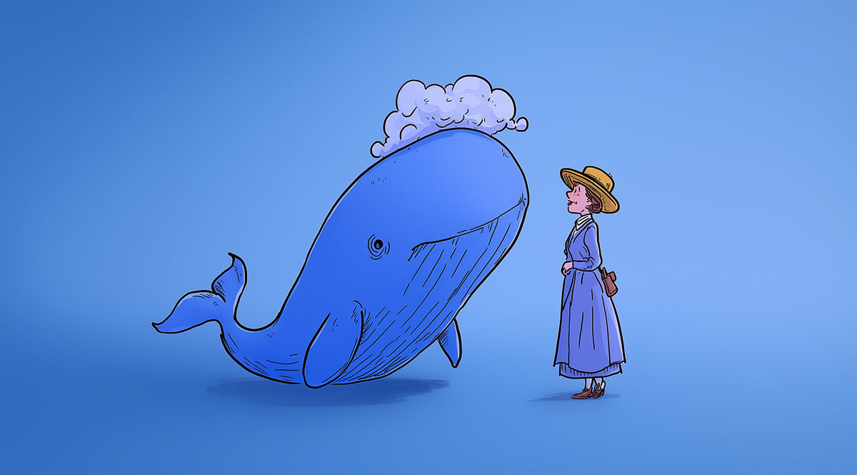 Vintage Cartoon Mural Wallpaper | The Lady & The Blue Whale