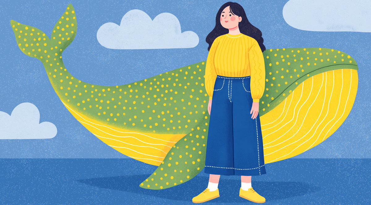 Modern Art Mural Wallpaper | Woman & Patterned Whale