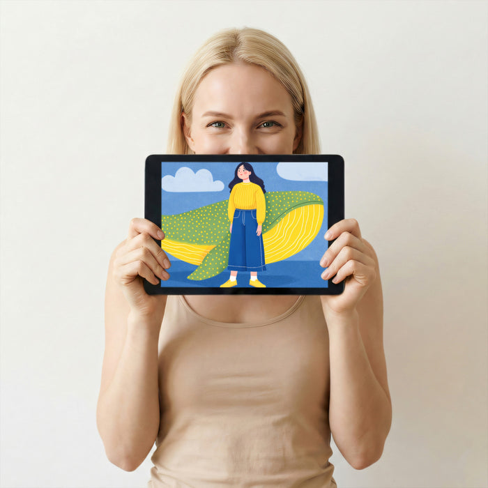 Modern Art Mural Wallpaper | Woman & Patterned Whale