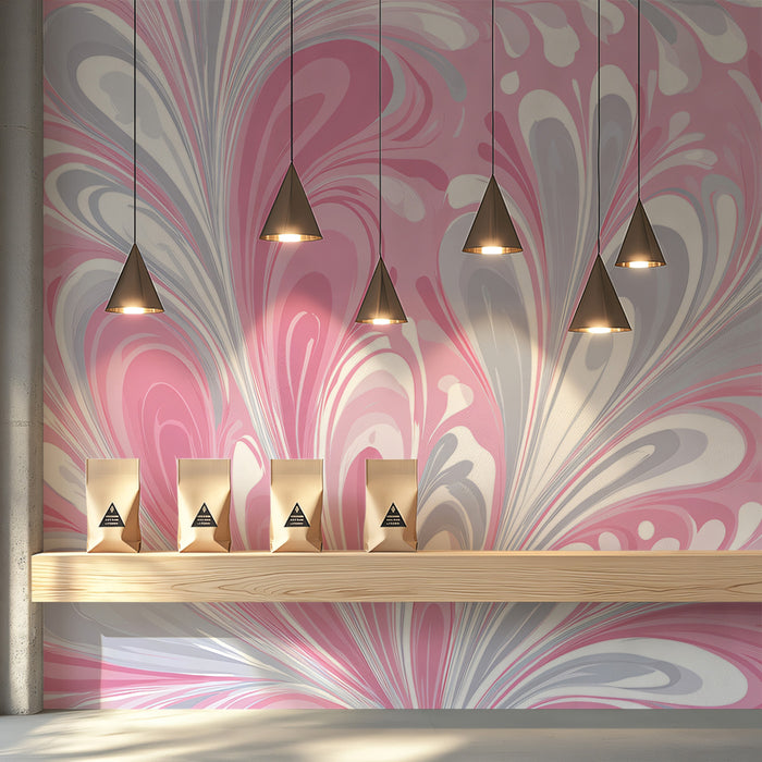 Fluid Marble Mural Wallpaper | Pink & Grey Swirls
