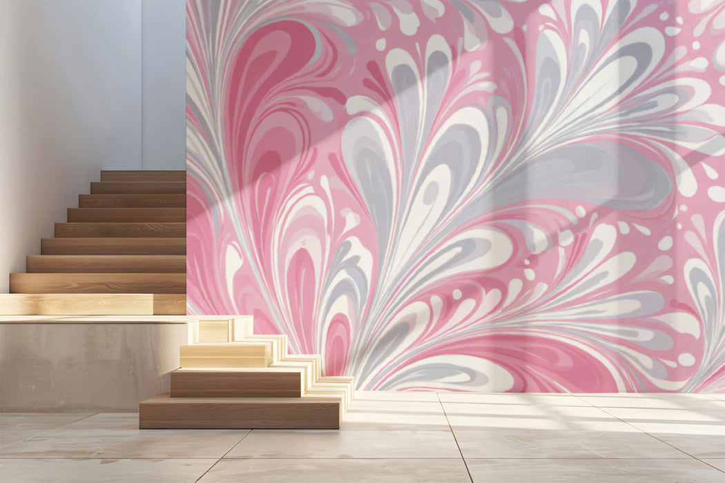 Fluid Marble Mural Wallpaper | Pink & Grey Swirls