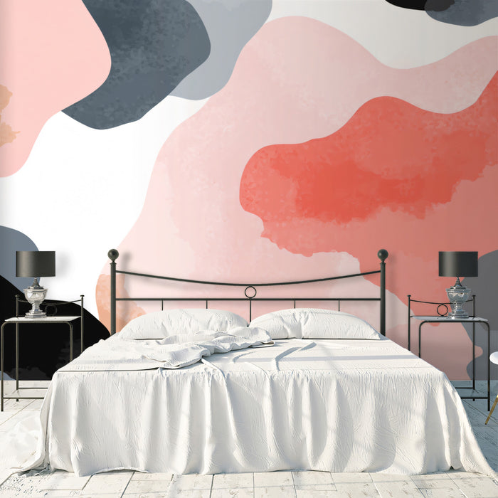 Abstract Watercolor Mural Wallpaper | Coral & Charcoal Shapes