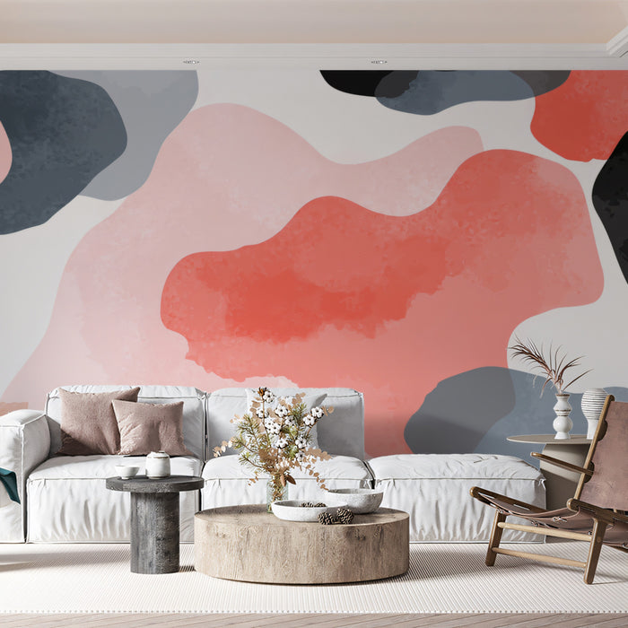 Abstract Watercolor Mural Wallpaper | Coral & Charcoal Shapes