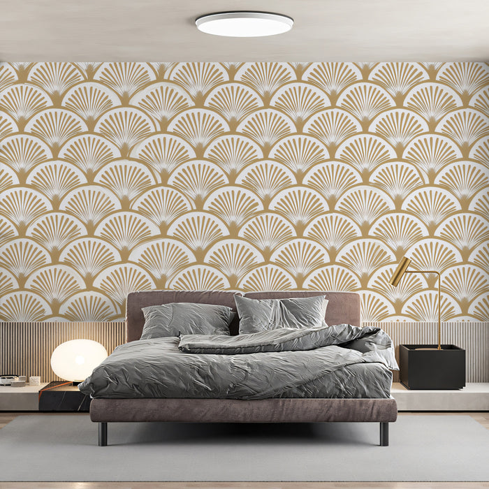 Art Deco Mural Wallpaper | Bronze Fan Pattern