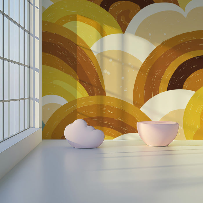 Retro Rainbow Mural Wallpaper | Mustard & Ochre Arches