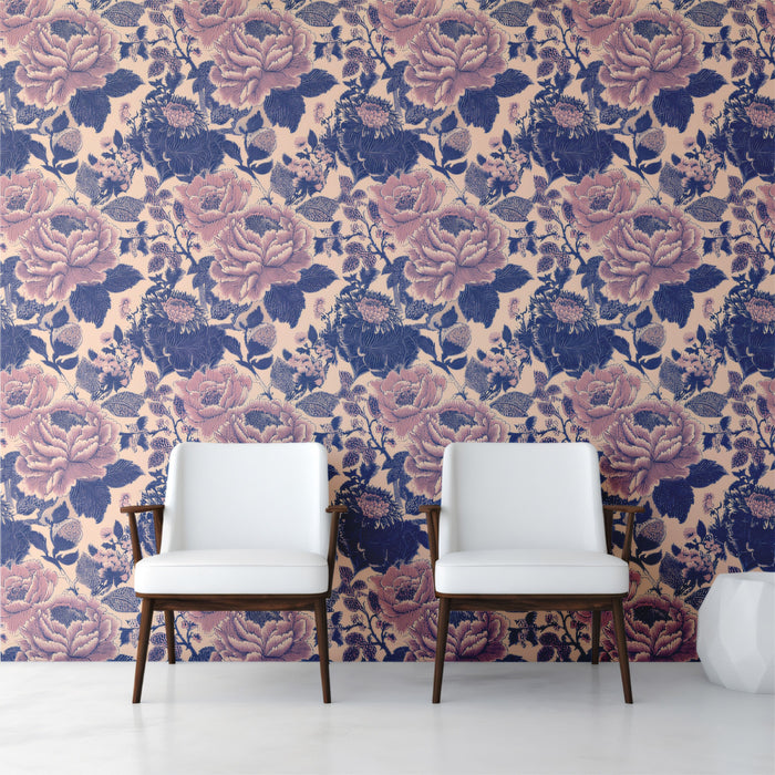 Vintage Floral Mural Wallpaper | Muted Purple Rose Repeat