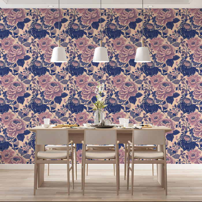 Vintage Floral Mural Wallpaper | Muted Purple Rose Repeat