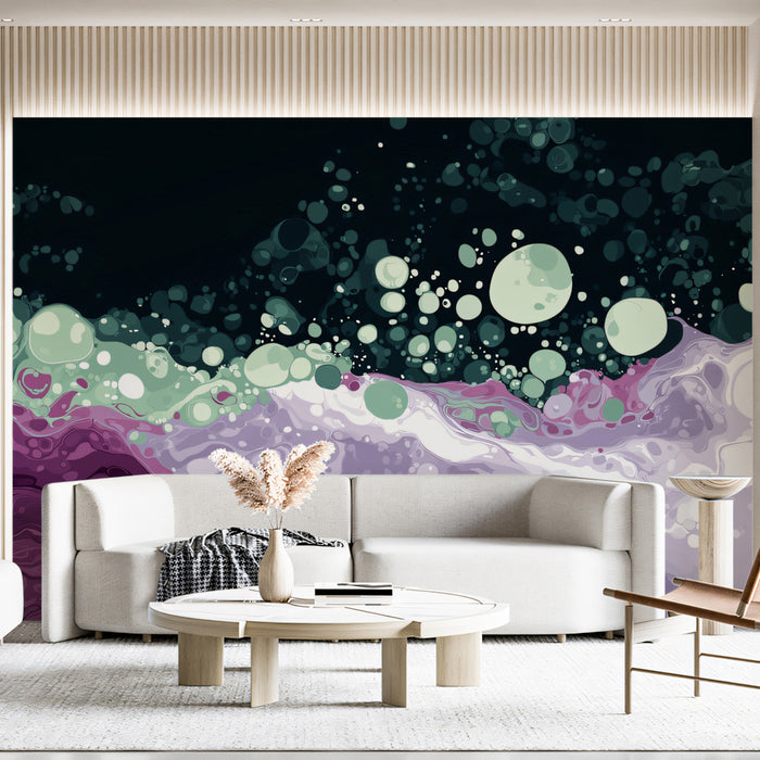 Fluid Art Acrylic Mural Wallpaper | Deep Purple & Teal Pour