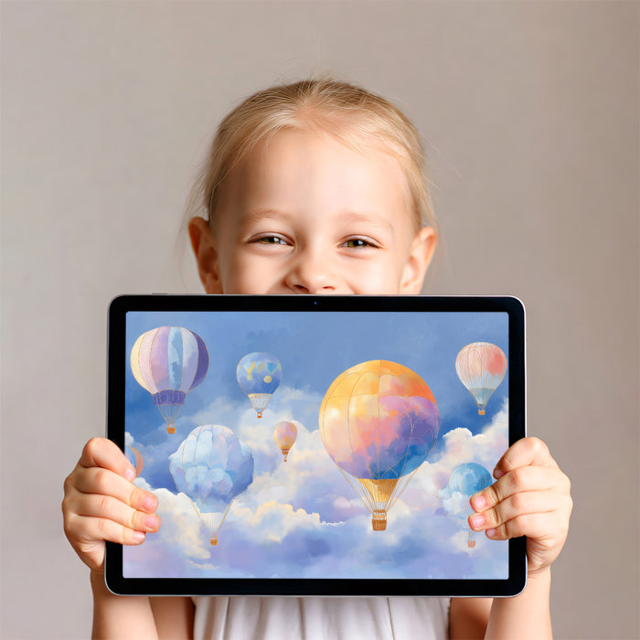 Whimsical Sky Mural Wallpaper | Colorful Hot Air Balloons