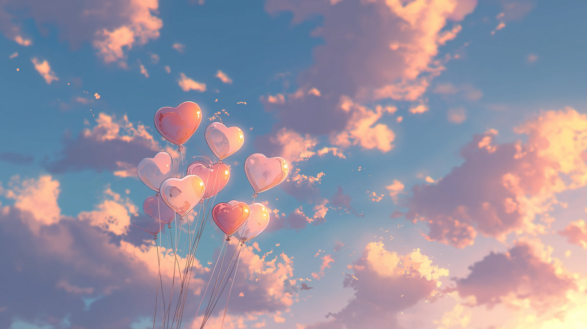 Romantic Sunset Mural Wallpaper | Pink Heart Balloons