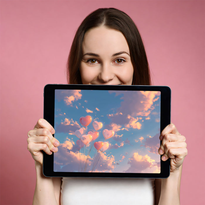 Romantic Sunset Mural Wallpaper | Pink Heart Balloons