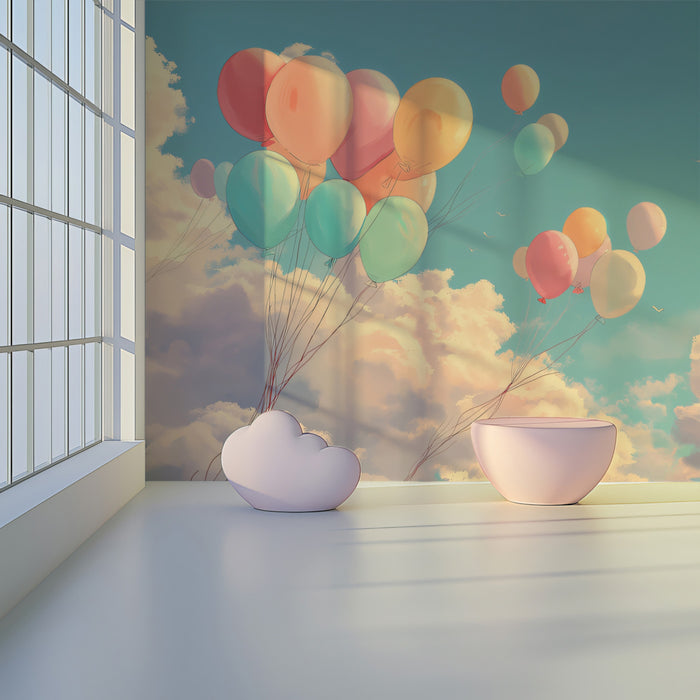 Pastel Dream Mural Wallpaper | Floating Colorful Balloons