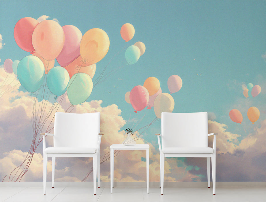 Pastel Dream Mural Wallpaper | Floating Colorful Balloons