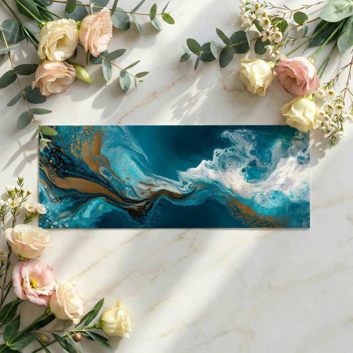 Ocean Waves Mural Wallpaper | Teal & Gold Fluid Art Marble