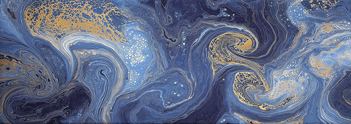 Cosmic Fluid Mural Wallpaper | Navy & Gold Lacing