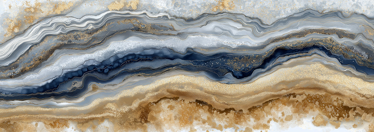 Agate Geode Mural Wallpaper | Navy & Sparkling Gold Bands