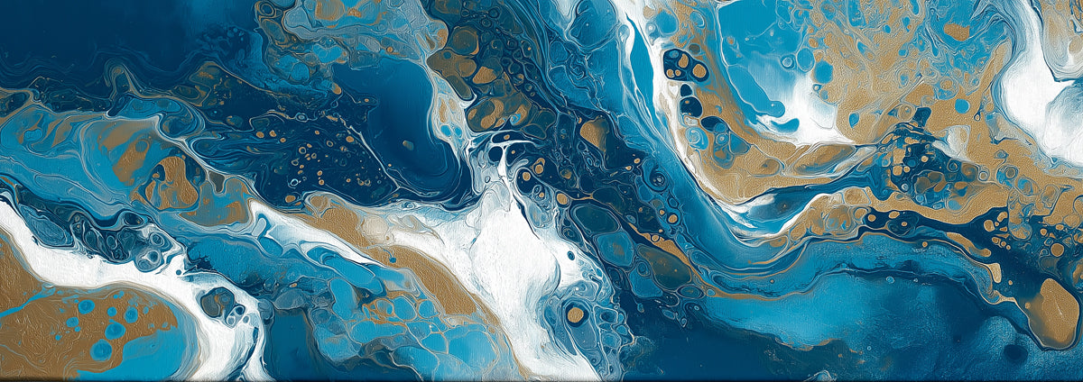 Fluid Art Liquid Marble Mural Wallpaper | Teal, White & Gold Cells
