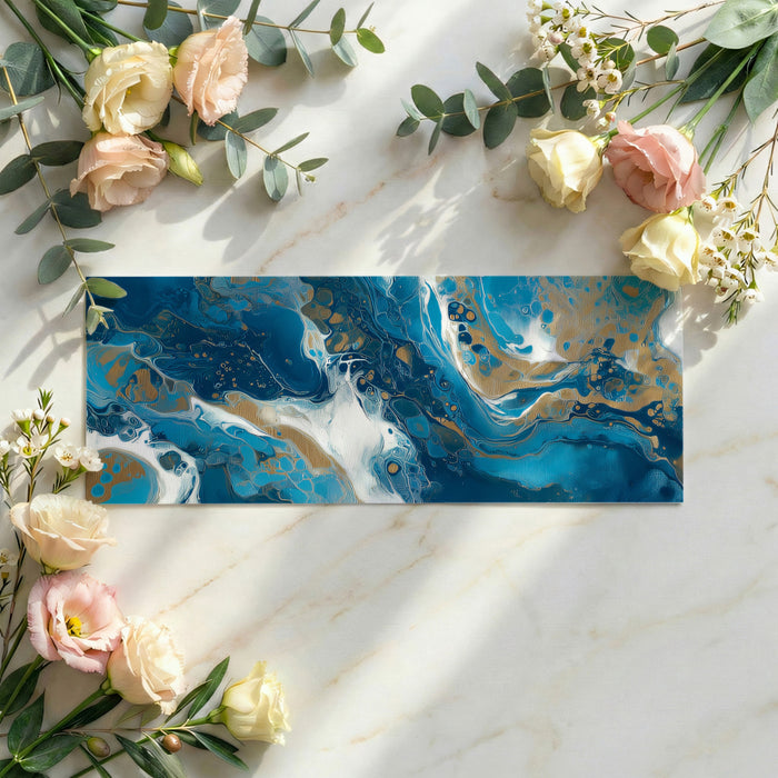 Fluid Art Liquid Marble Mural Wallpaper | Teal, White & Gold Cells