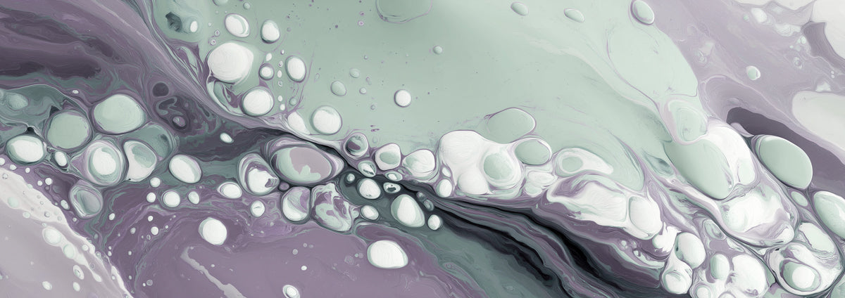 Organic Fluid Art Mural | Muted Sage & Lavender Cells