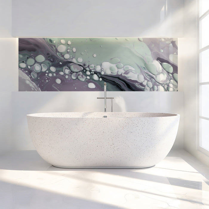 Organic Fluid Art Mural | Muted Sage & Lavender Cells