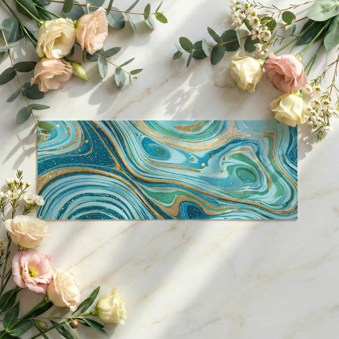 Marbled Swirl Mural Wallpaper | Turquoise & Gold Glitter