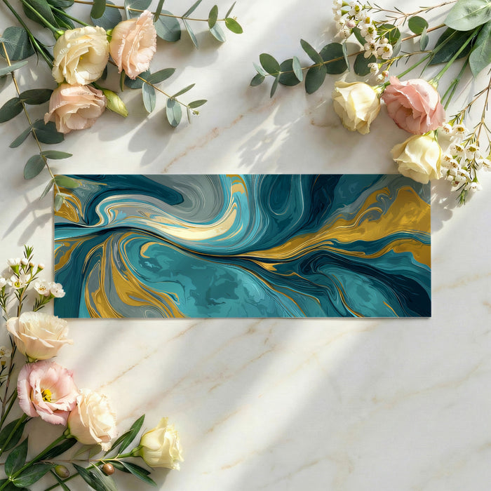 Modern Marble Fluid Art Wallpaper | Teal & Mustard Gold Swirls