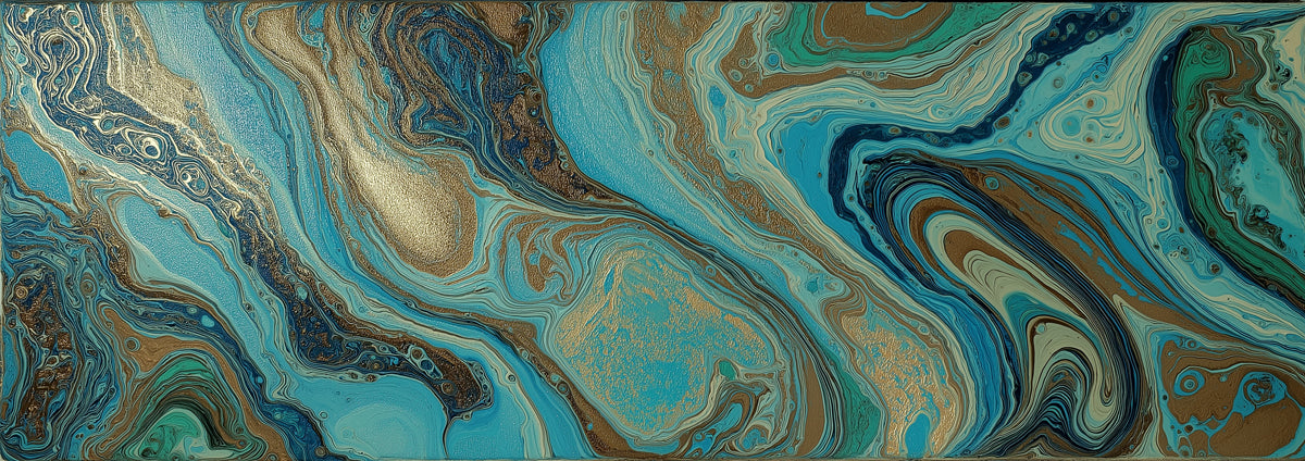 Textured Fluid Art Mural Wallpaper | Turquoise & Bronze Cells