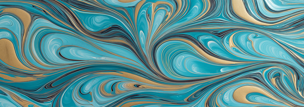 Abstract Marble Mural Wallpaper | Turquoise & Gold Silk Swirls
