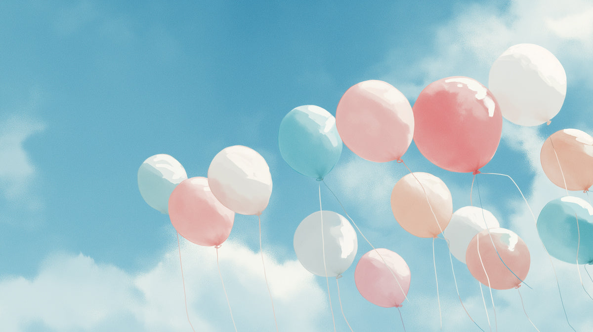Whimsical Sky Mural Wallpaper | Pastel Flying Balloons