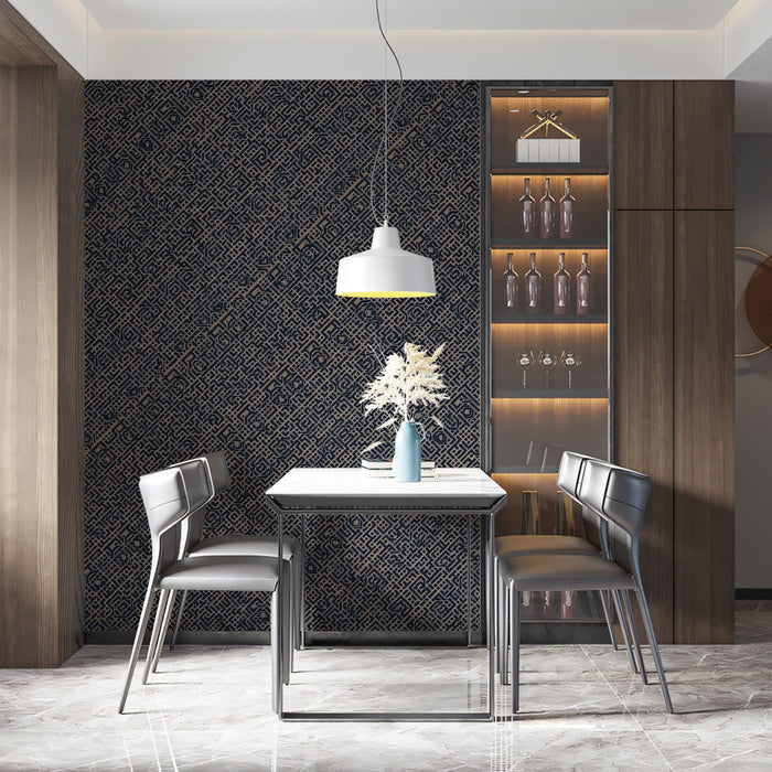 Geometric Pattern Mural Wallpaper | Intricate Navy Labyrinth