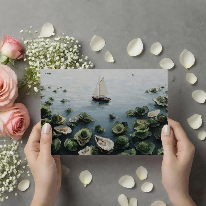 Artistic Seascape Mural Wallpaper | Sailboat & Oyster Shells