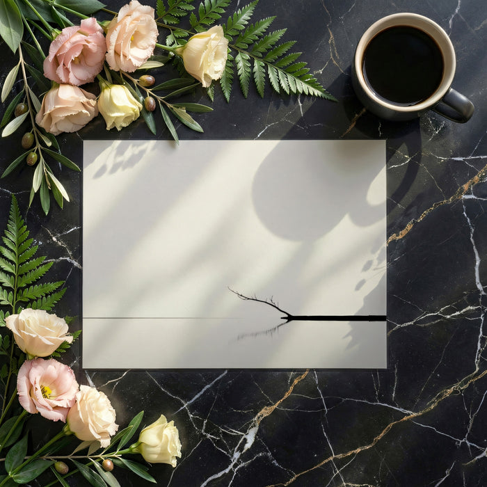 Minimalist Zen Mural Wallpaper | Silhouette Branch over Water